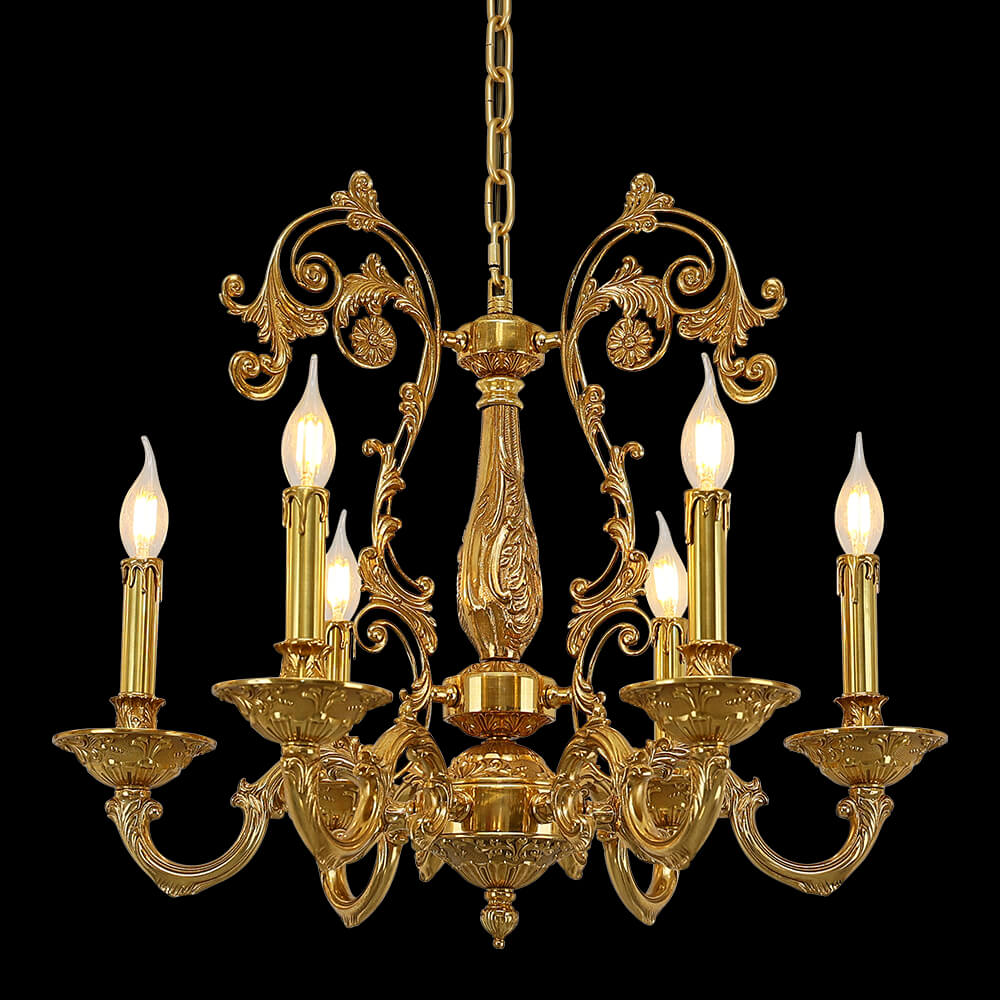 Lámpara de araña de cobre estilo barroco de 6 luces para dormitorio XS0017