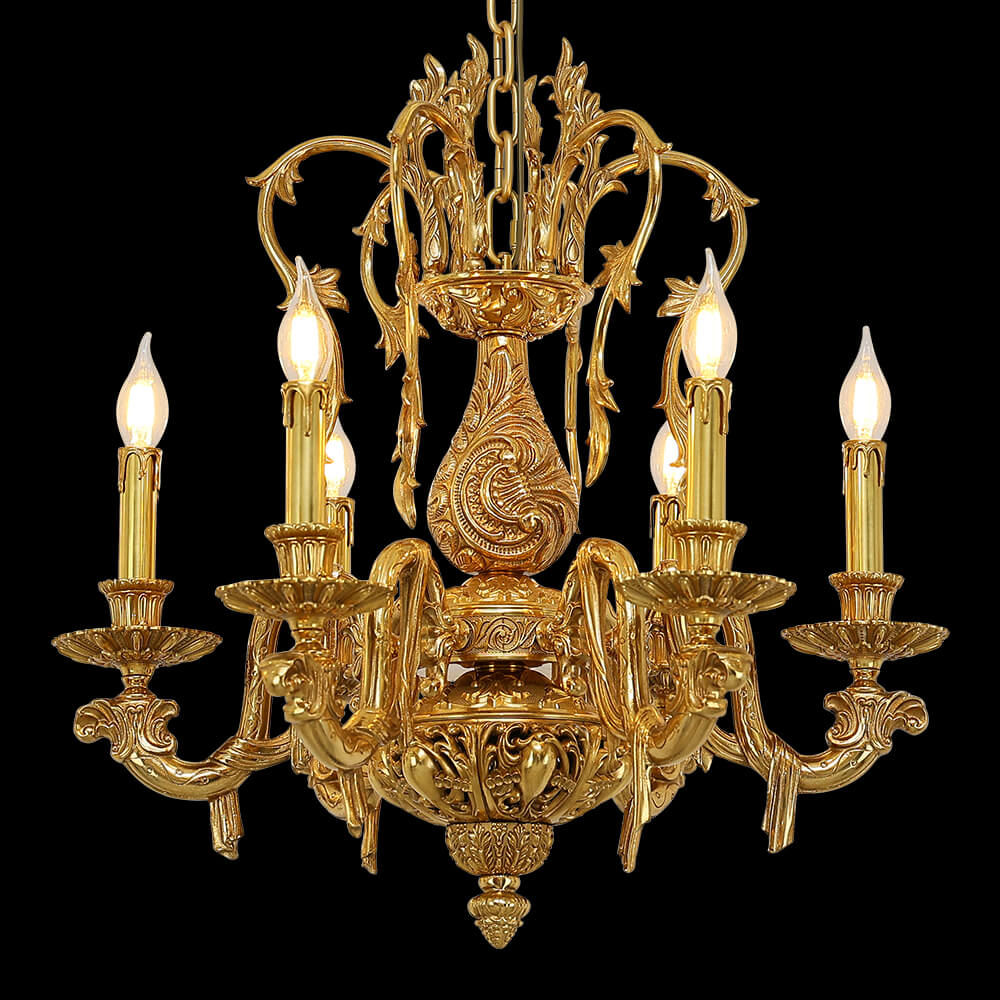 Lámpara de araña de cobre estilo barroco de 6 luces para dormitorio XS0018