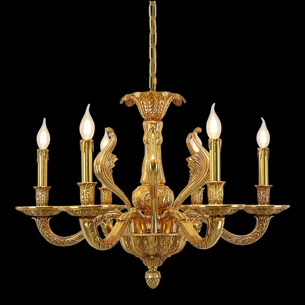 Lámpara de araña de cobre estilo barroco de 6 luces para dormitorio XS0019