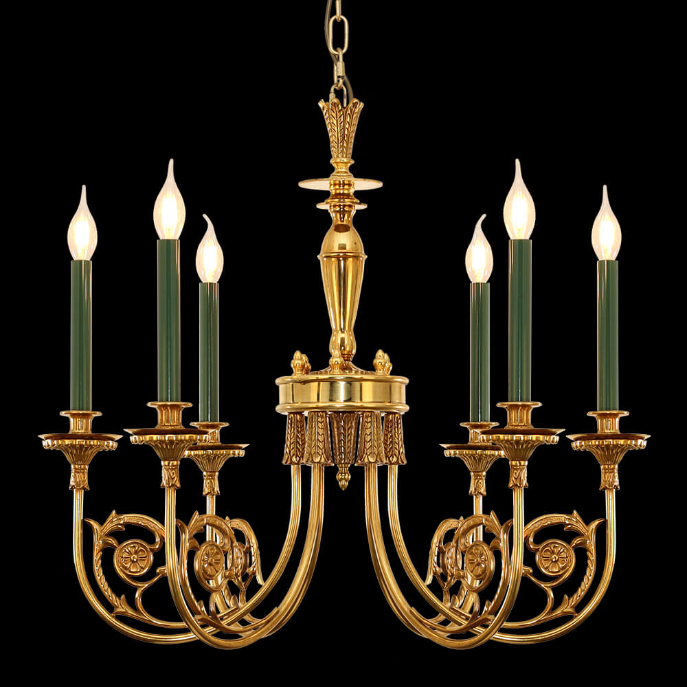 Candelabro de cobre real francés de 6 luces estilo barroco