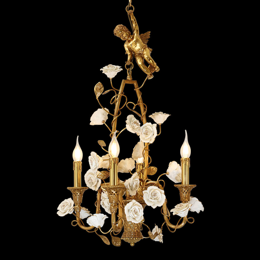 4 Lights Brass and Porcelain Chandelier XS0037-4A
