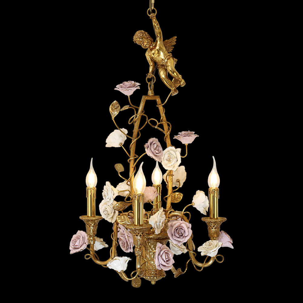 4 Lights Brass and Porcelain Chandelier XS0037-4B