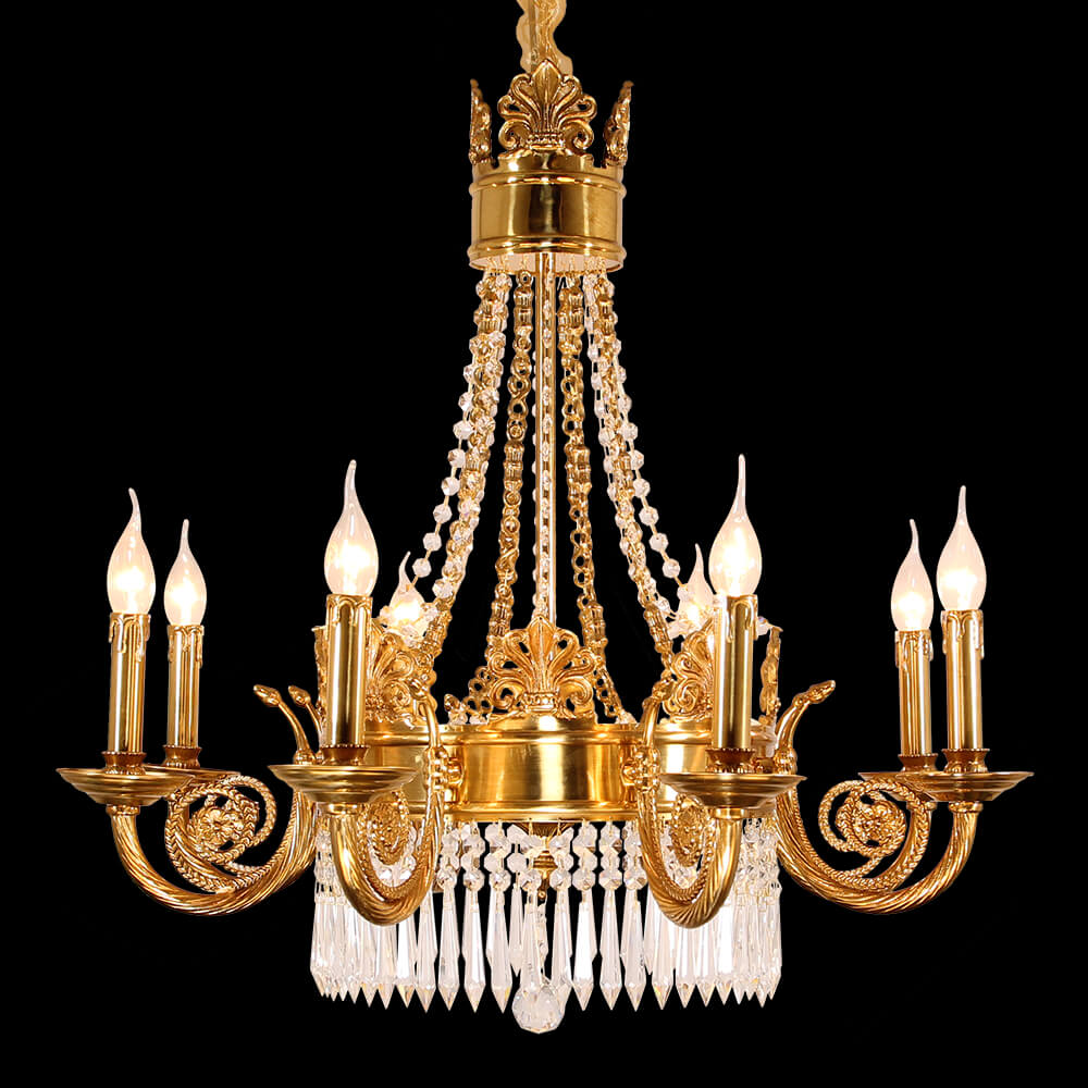 Lámpara de araña de cristal de latón imperio francés de 12 luces XS0041-8