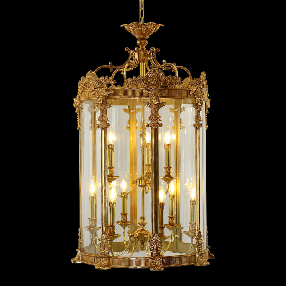 26 դյույմ 9 լույս Vintage ֆրանսիական ոսկե փողային լապտեր լապտեր կախազարդ լույս XS0052-6+3