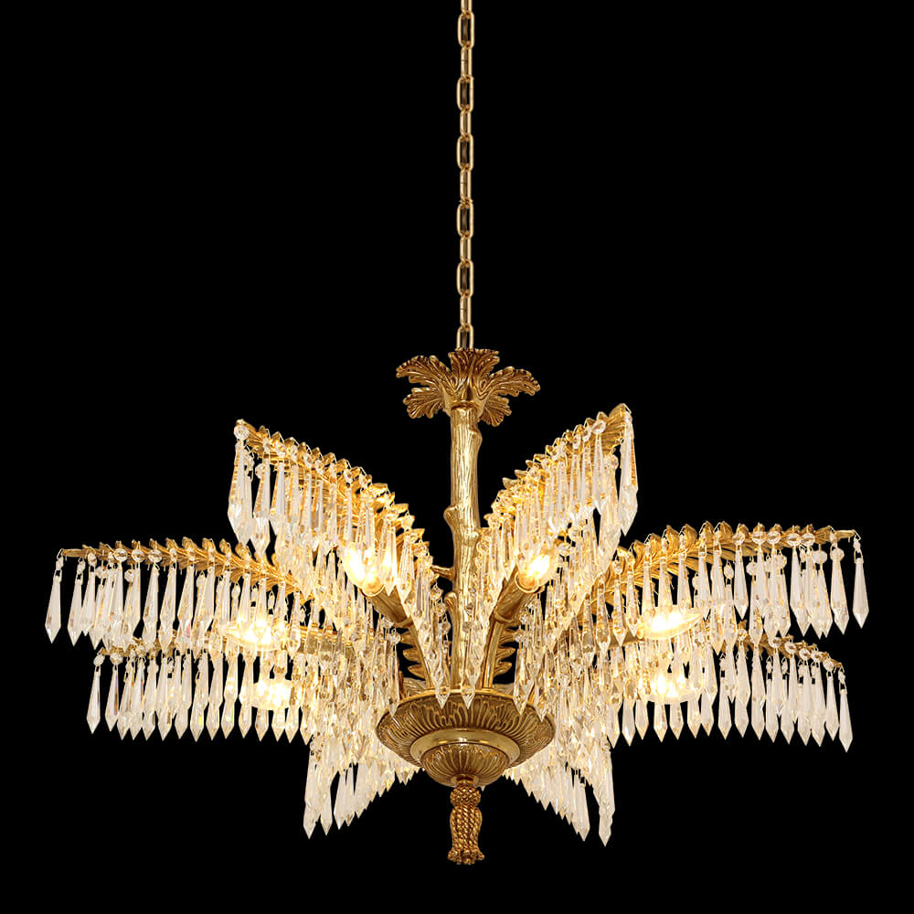 1 Layer Palm Tree Brass and Crystal Chandelier XS0058