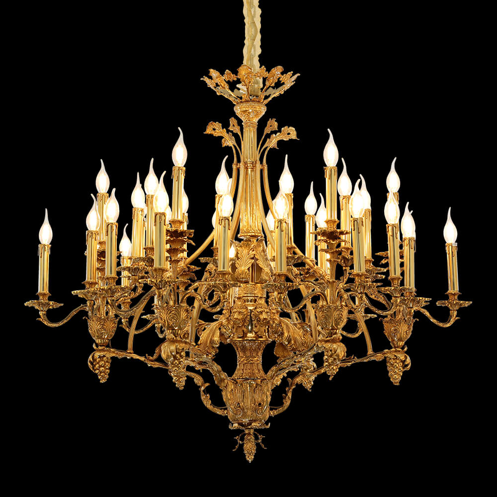 Lustre de cobre francês estilo barroco com 36 luzes
