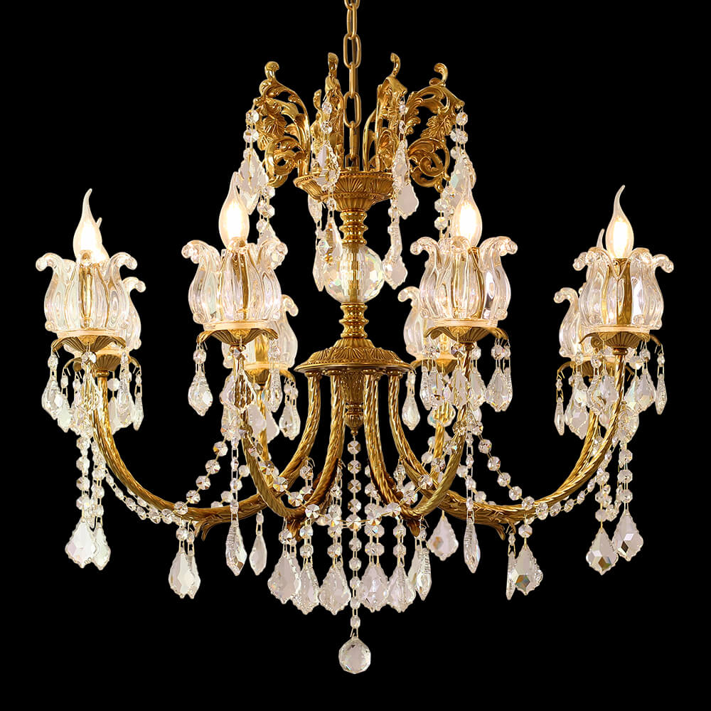 8 Lights Candle Style Brass and Crystal Chandelier XS0103-8
