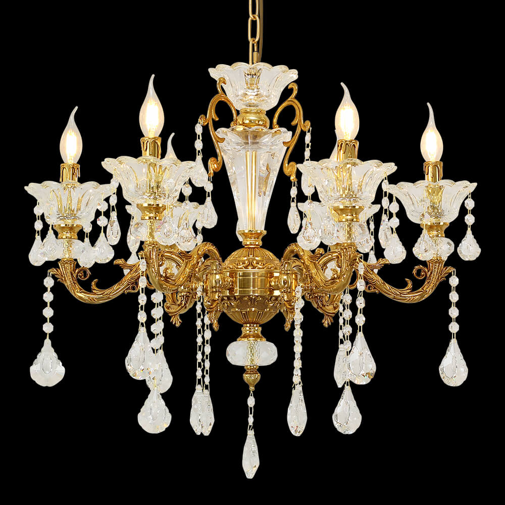 6 Lights Candle Style Brass and Crystal Chandelier XS0107-6