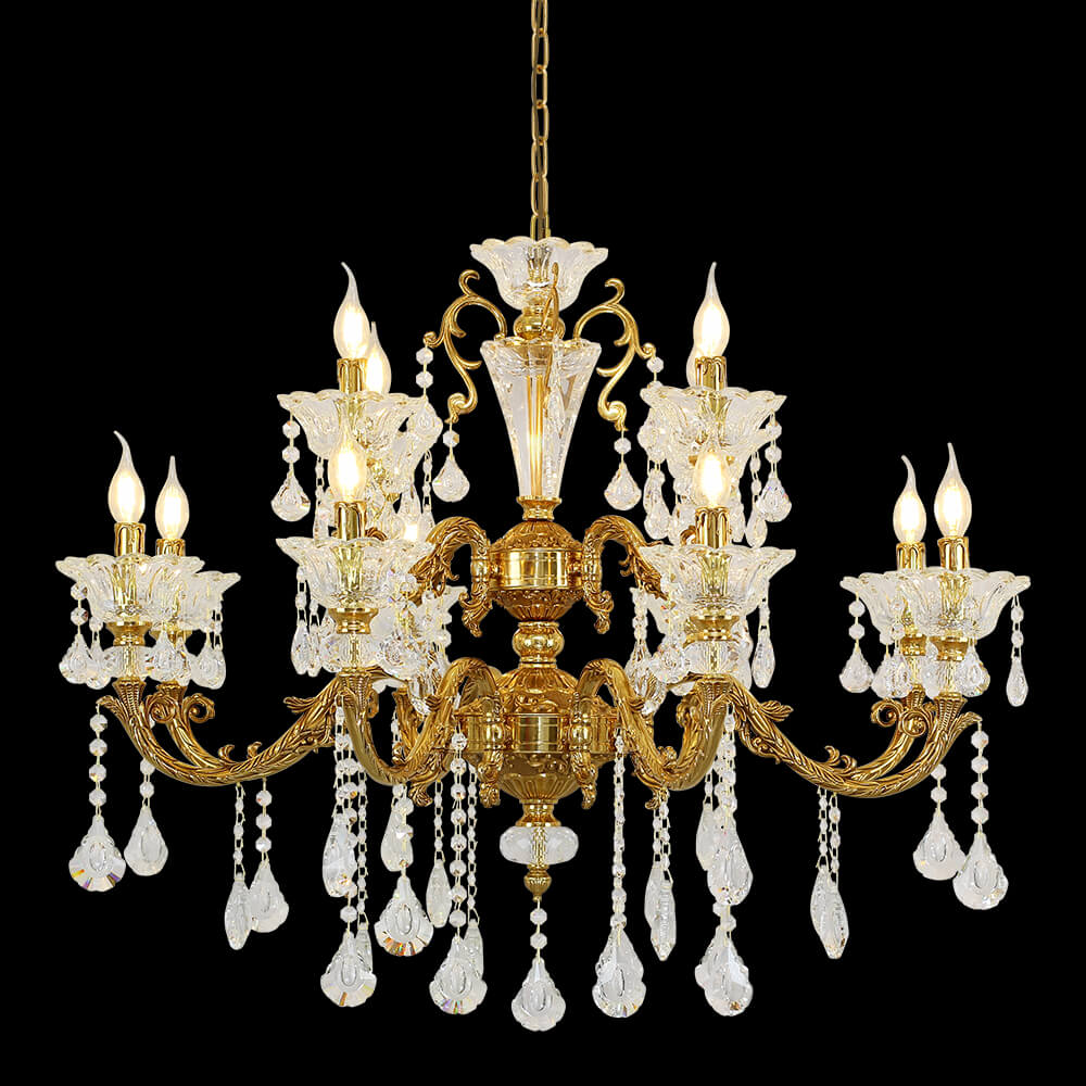 12 Lights Candle Style Brass and Crystal Chandelier XS0107-8+4