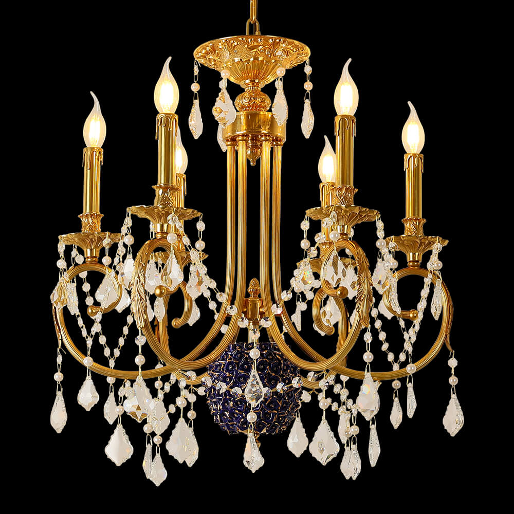 6 Lights Candle Style Brass and Crystal Chandelier XS0111-B