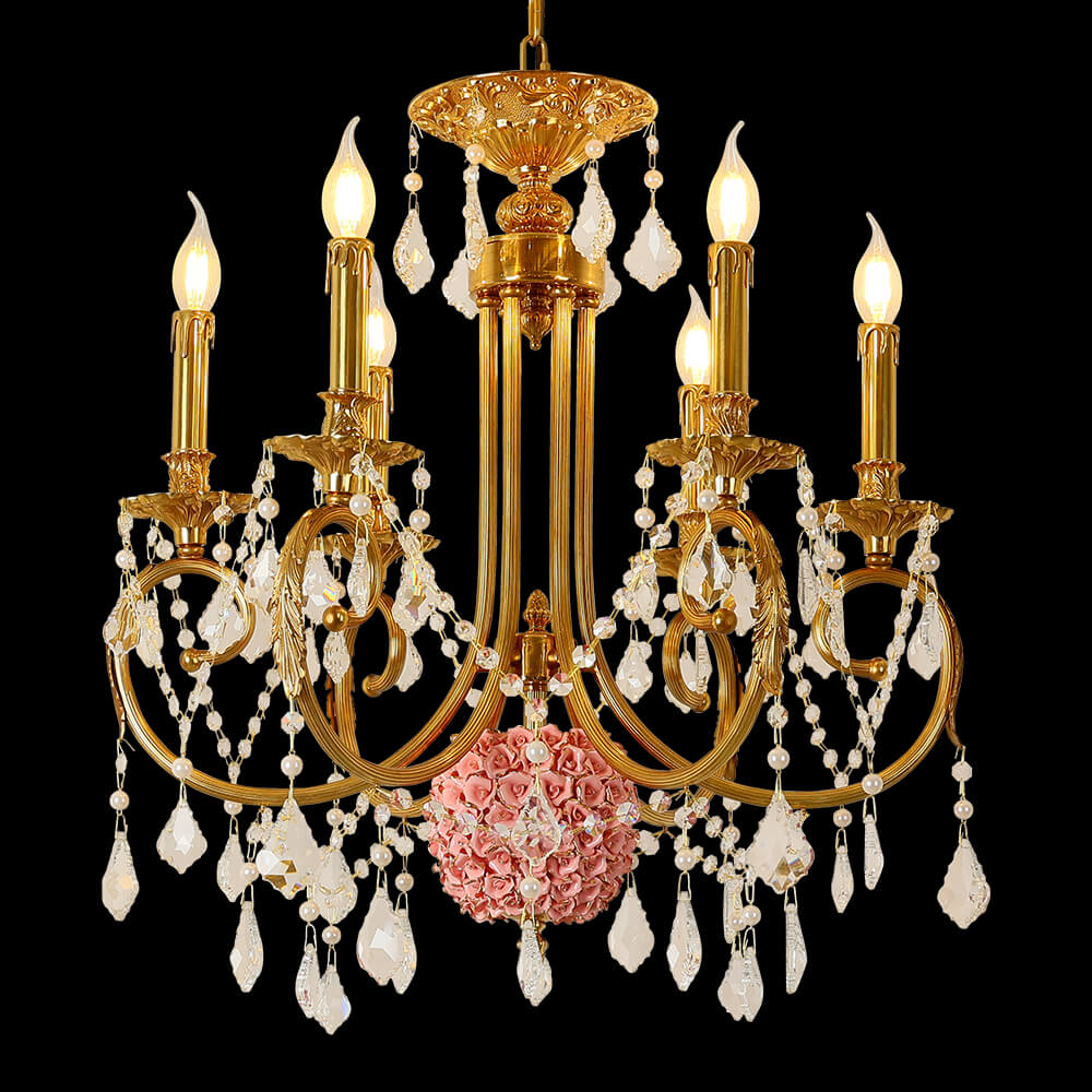 6 Lights Candle Style Brass and Crystal Chandelier XS0111-P