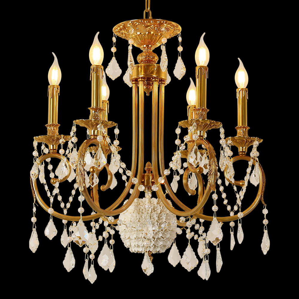 6 Lights Candle Style Brass and Crystal Chandelier XS0111-W
