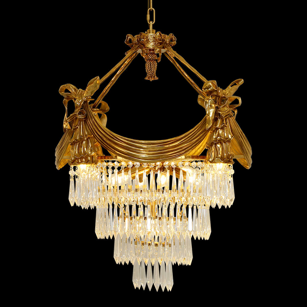 French Empire Brass and Crystal Chandelier XS0112