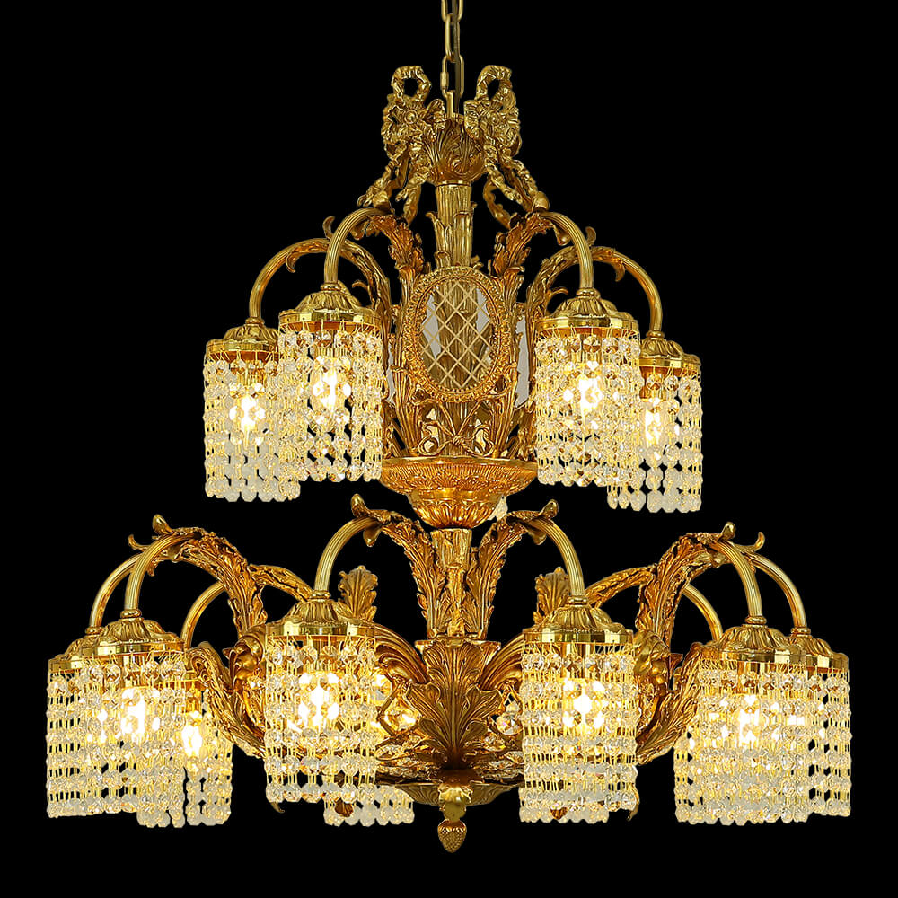 Lámpara de araña de bronce e cristal Imperio francés de 15 luces XS0117