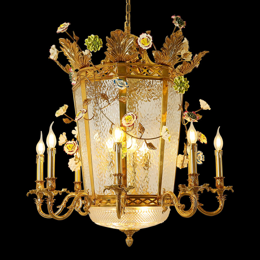 31.5 Inch 12 Lights Vintage French Gold Brass Lantern Pendant Light XS0137