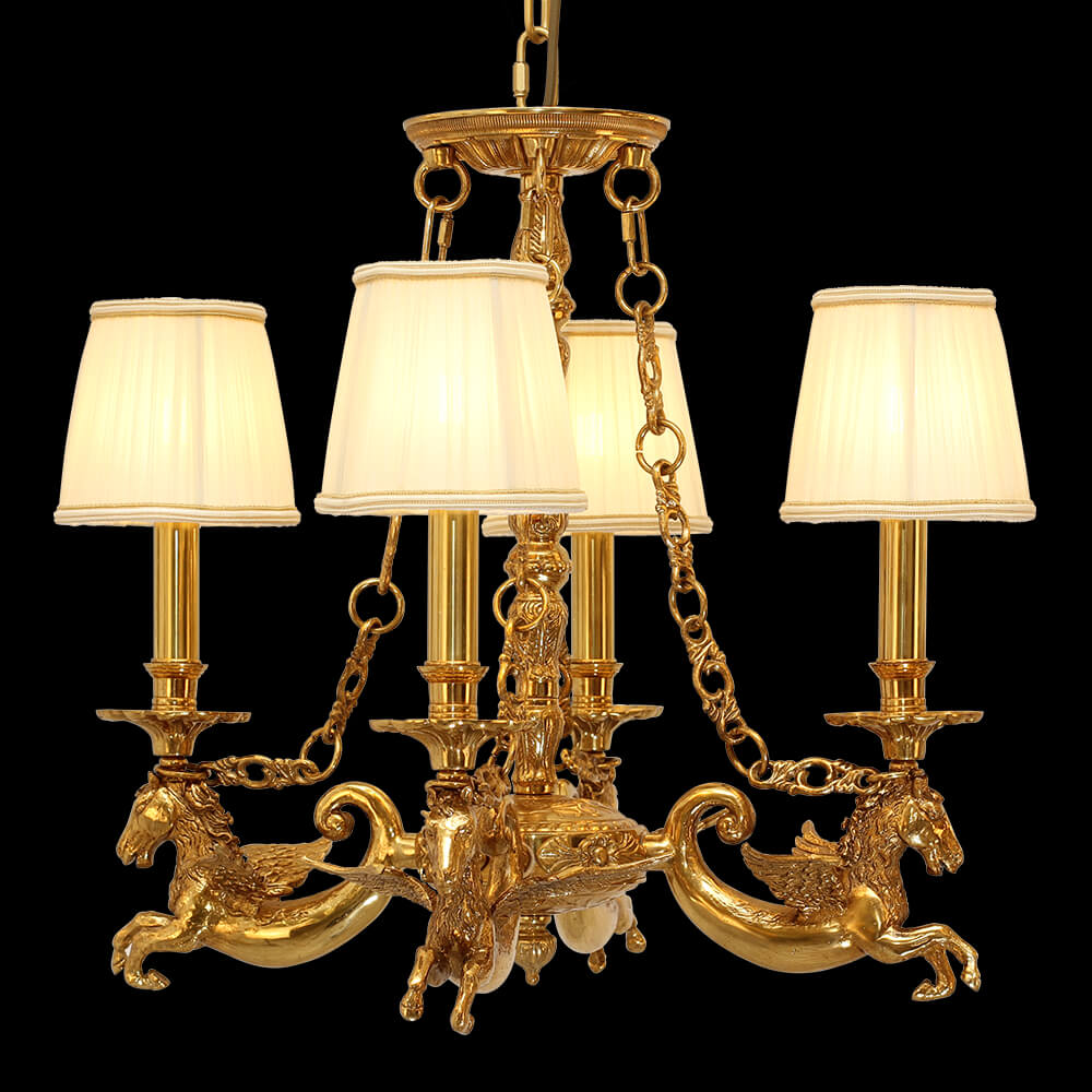 Lámpara de araña francesa vintage de latón dorado con 4 luces XS0151