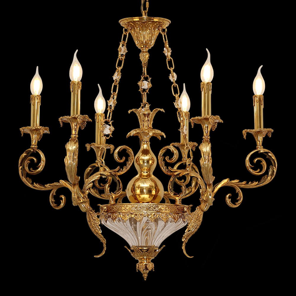 Lustre de latão francês estilo barroco com 6 luzes XS0152-6