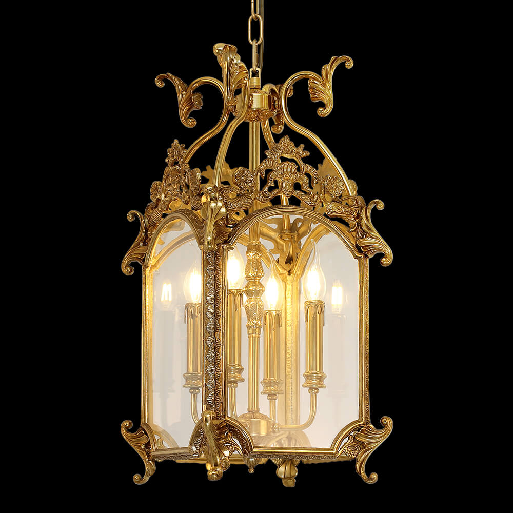 12 դյույմ 4 լույս Vintage ֆրանսիական ոսկե փողային լապտեր լապտեր կախազարդ լույս XS0162