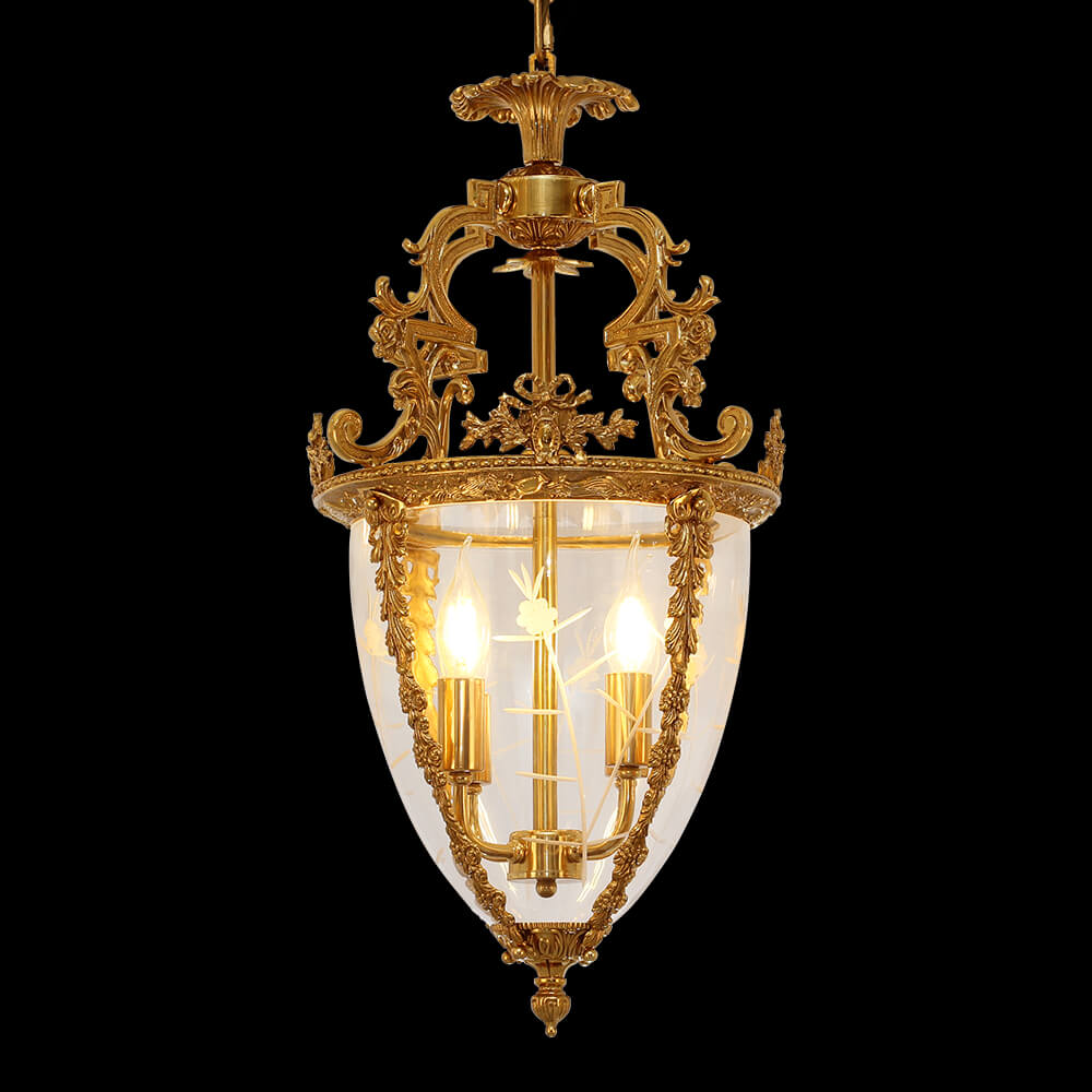 Lampu liontin lentera kuningan emas Prancis antik 15 inci 4 lampu XS0163-370