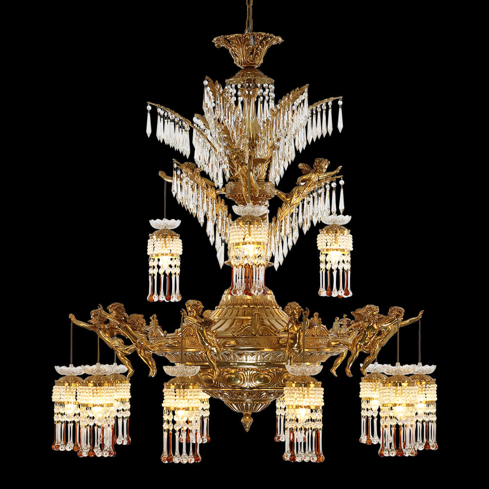 Lámpara de araña de bronce e cristal Imperio francés de 13 luces XS0200