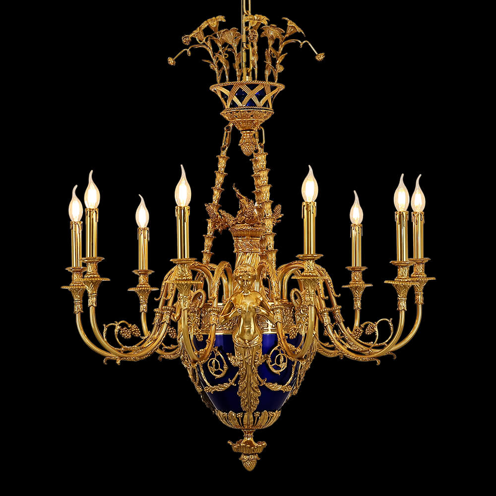 Lustre Rococo Empire français en bronze à 9 lumières XS0217-9