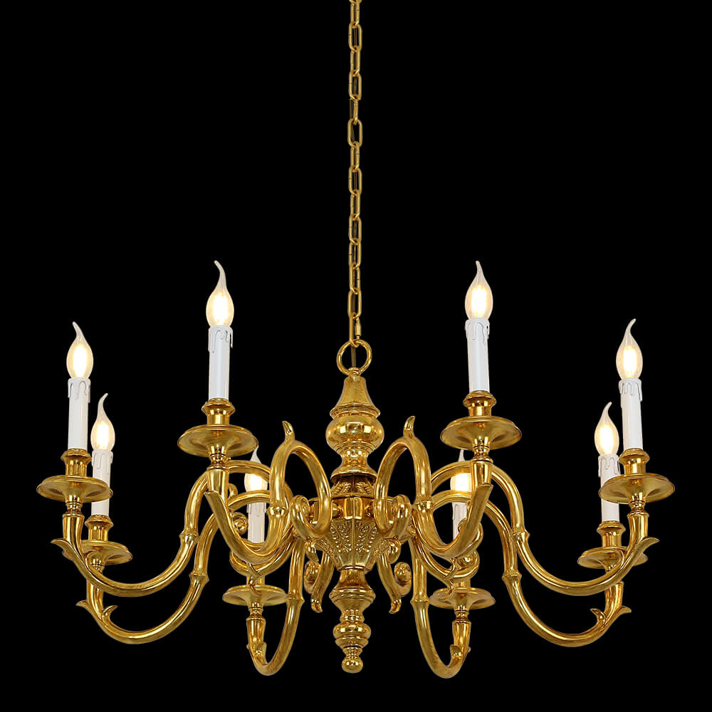 Винтажная французская люстра из золотой латуни с 8 лампами XS0279