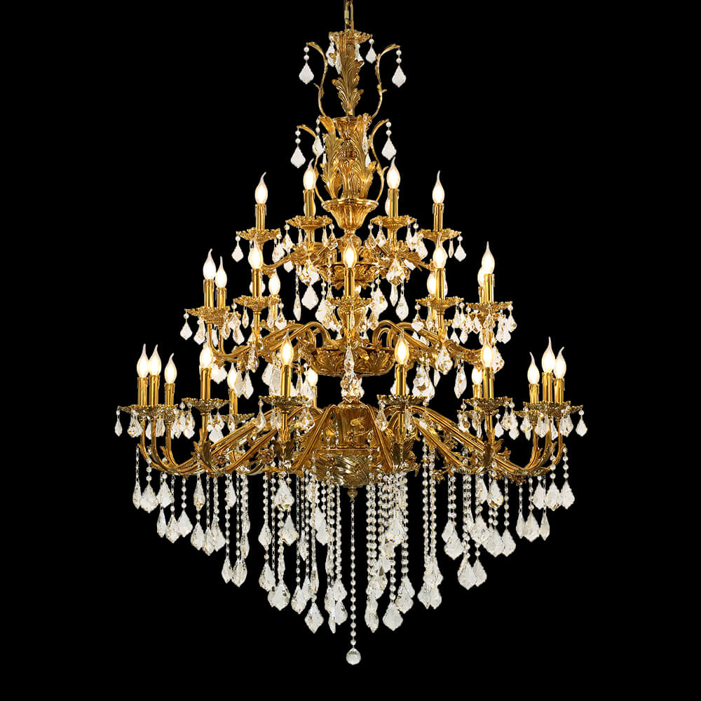 30 Lights Big Vintage Brass en Crystal Chandelier foar Foyer XS0309-30