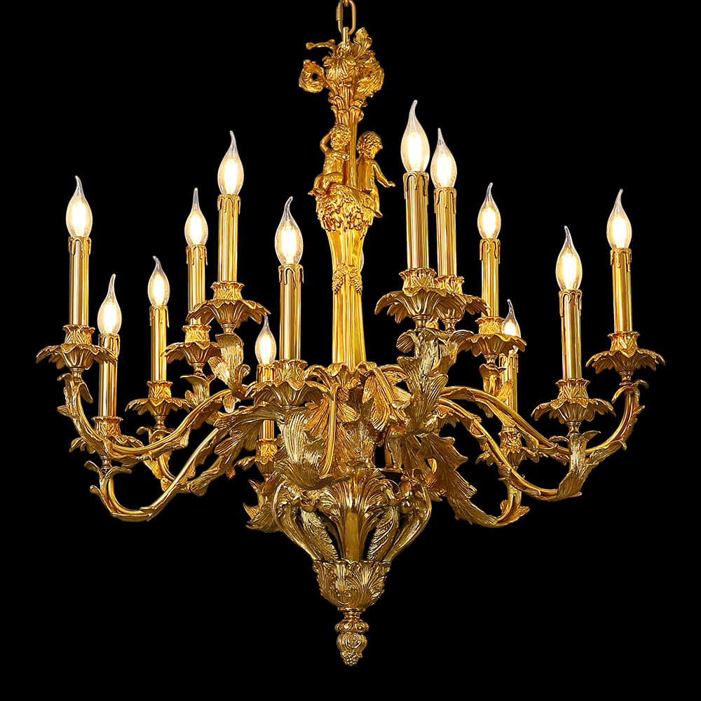 Lámpara de araña de cobre palacio francés barroco de 15 luces XS0310
