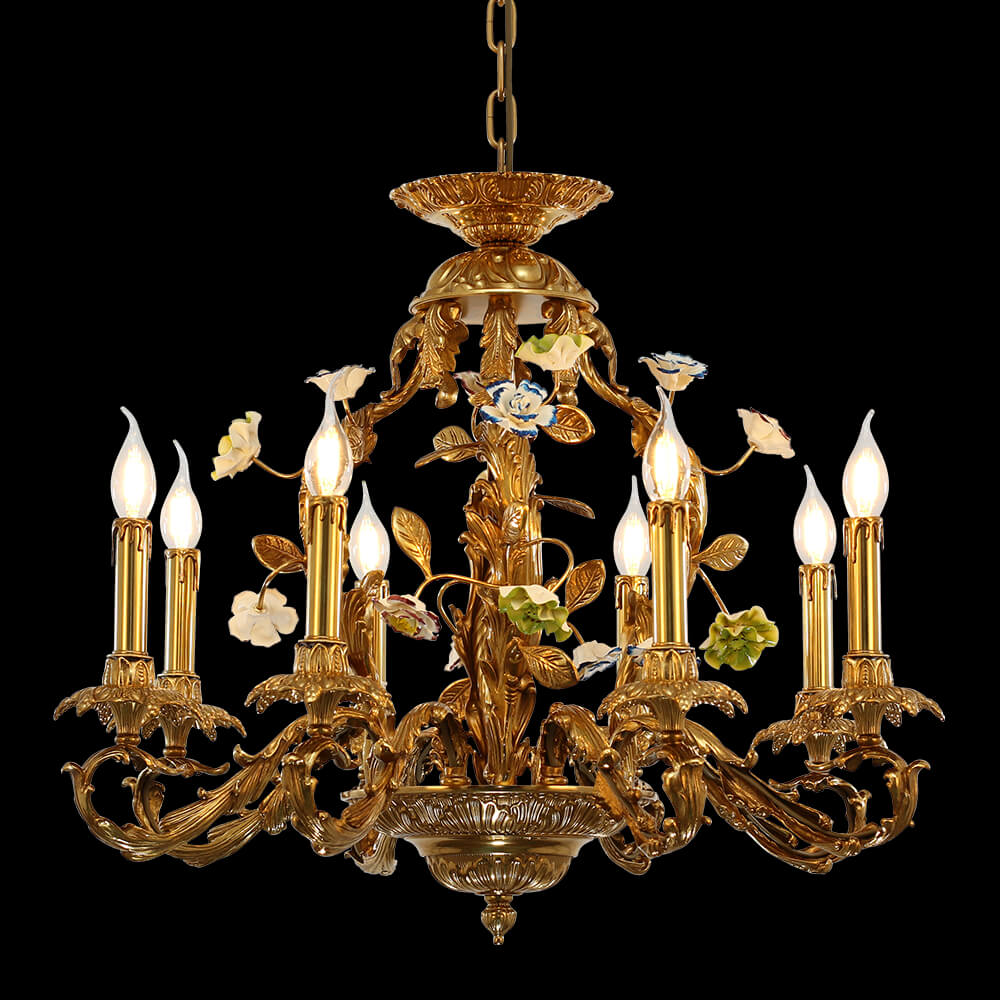 8 Lights Brass and Ceramic Flower Chandelier XS0374-8