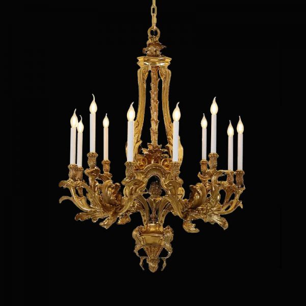 12 fényű, francia stílusú antik sárgaréz csillár nappaliba