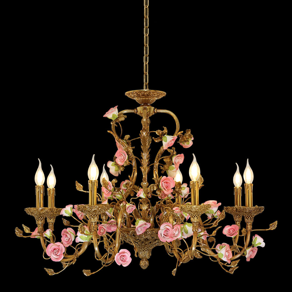 Lampadario a fiori in ottone e ceramica a 8 luci XS0392-8