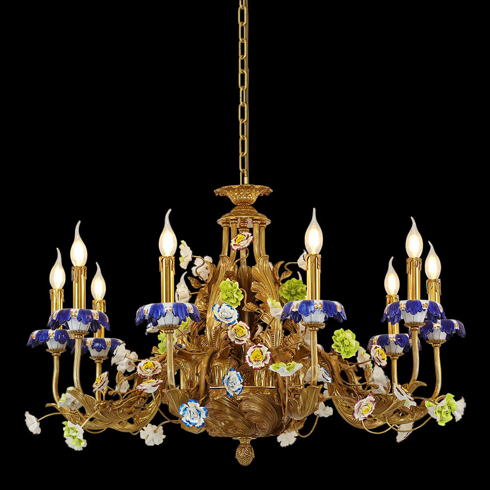 10 Lights Brass and Ceramic Flower Chandelier XS0435-10