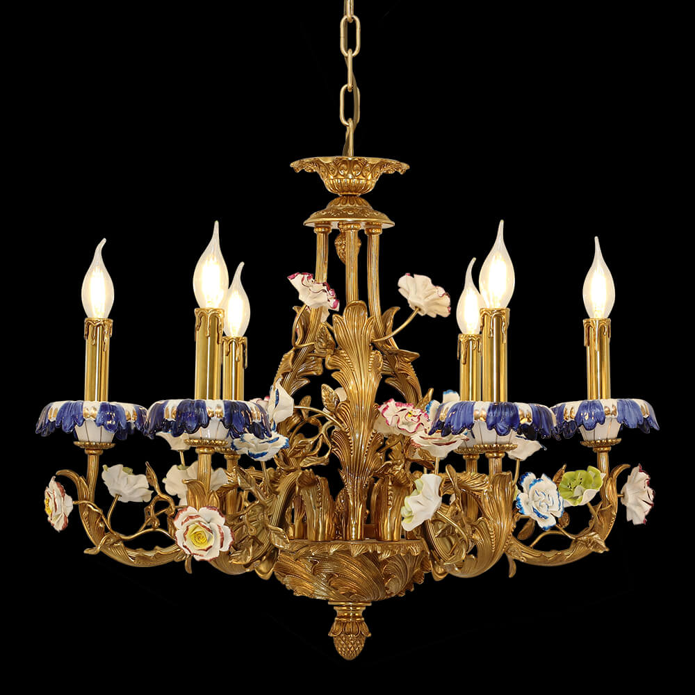5 Lights Brass and Porcelain Chandelier XS0435-6