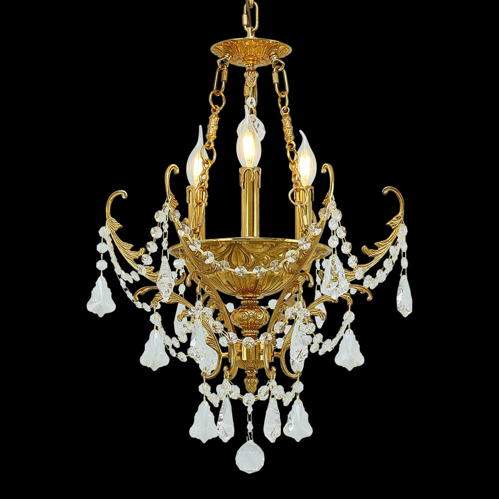 3 Lights Candle Style Brass and Crystal Chandelier XS0455