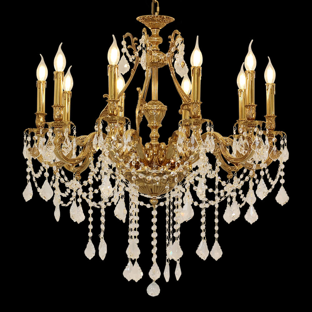 10 Lights Candle Style Brass and Crystal Chandelier XS0475-10