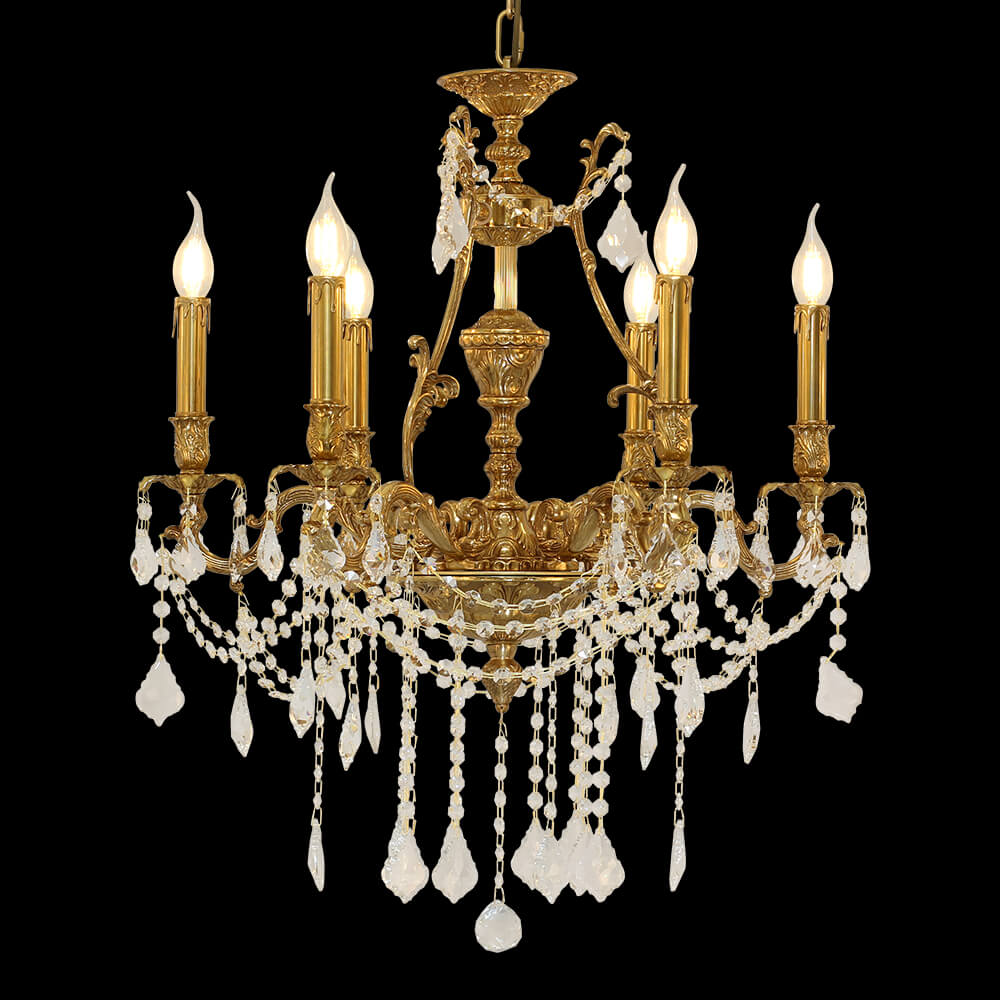 6 Lights Candle Style Brass and Crystal Chandelier XS0475-6