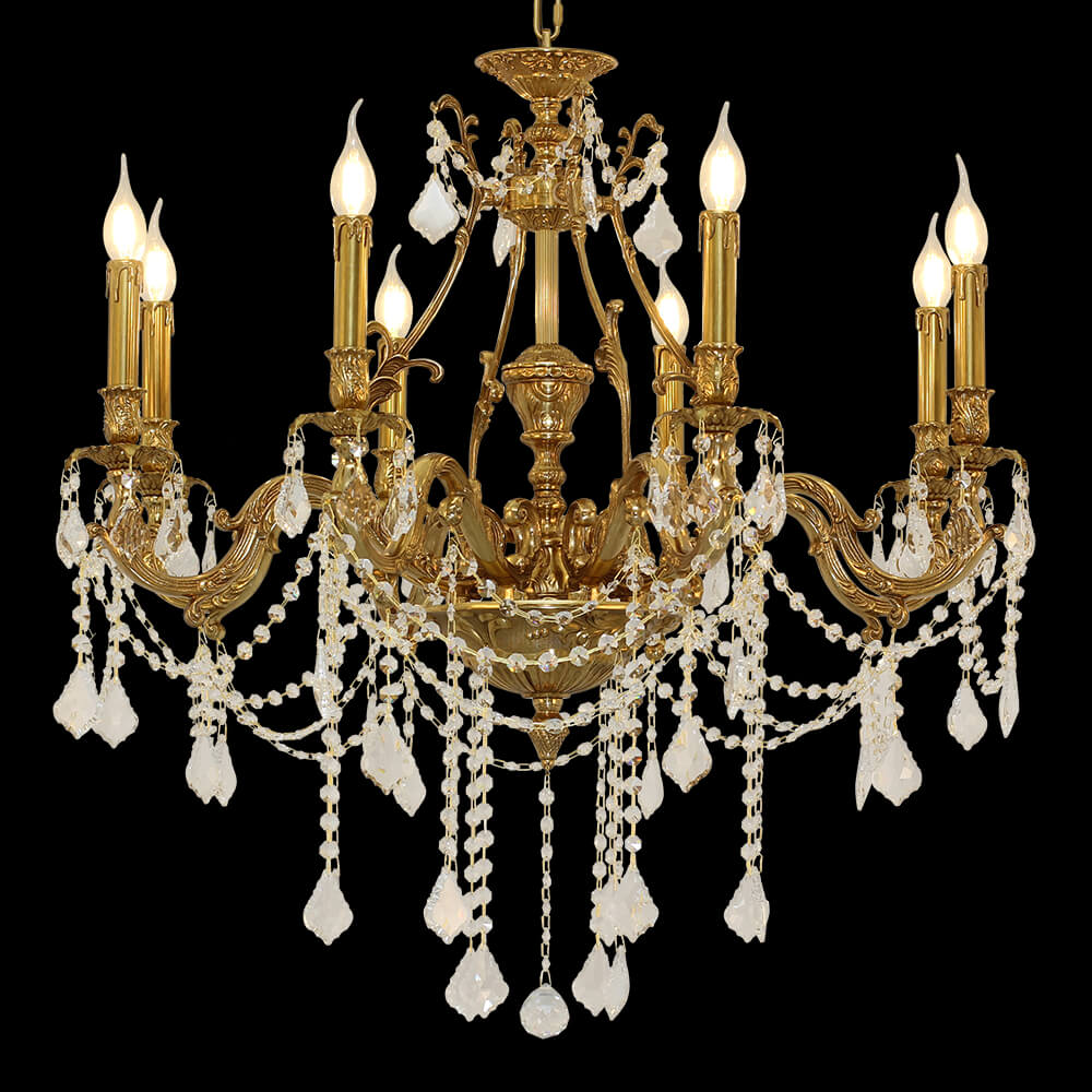 8 Lampu Lilin Style Kuningan jeung Kristal Chandelier XS0475-8