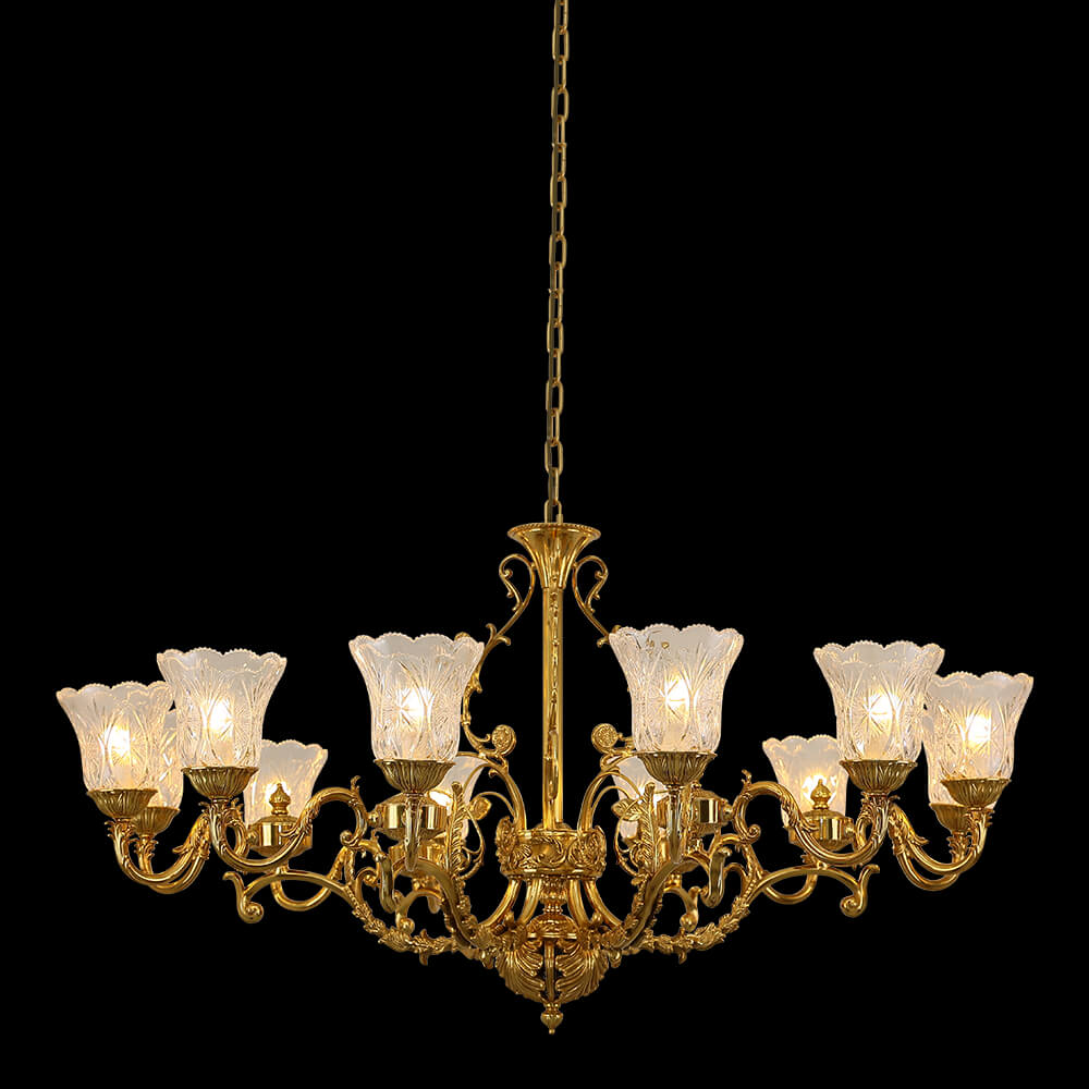 12 Lights Antique Bronze Chandelier XS0482-12 with Glass Shade