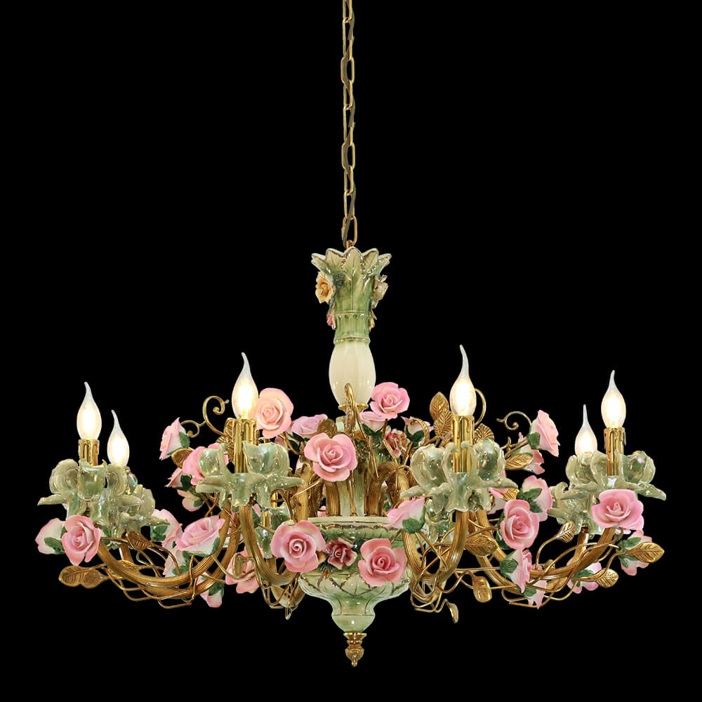 8 Lights Brass and Ceramic Flower Chandelier XS10062G-8