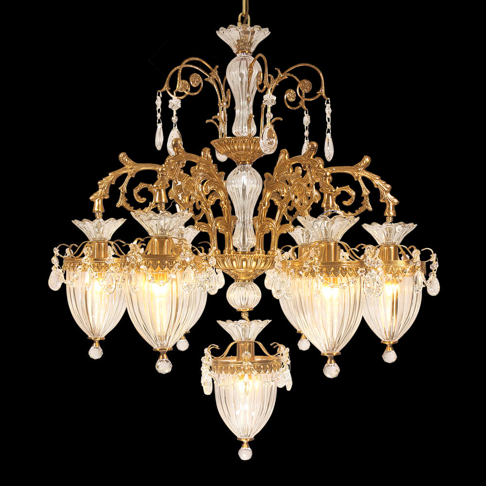 7 Lights 2 Layers Brass and Glass Chandelier XS3011-6+1