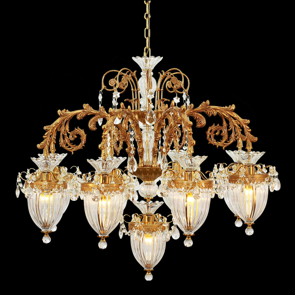 9 Lights 2 Layers Brass and Glass Chandelier XS3011-8+1
