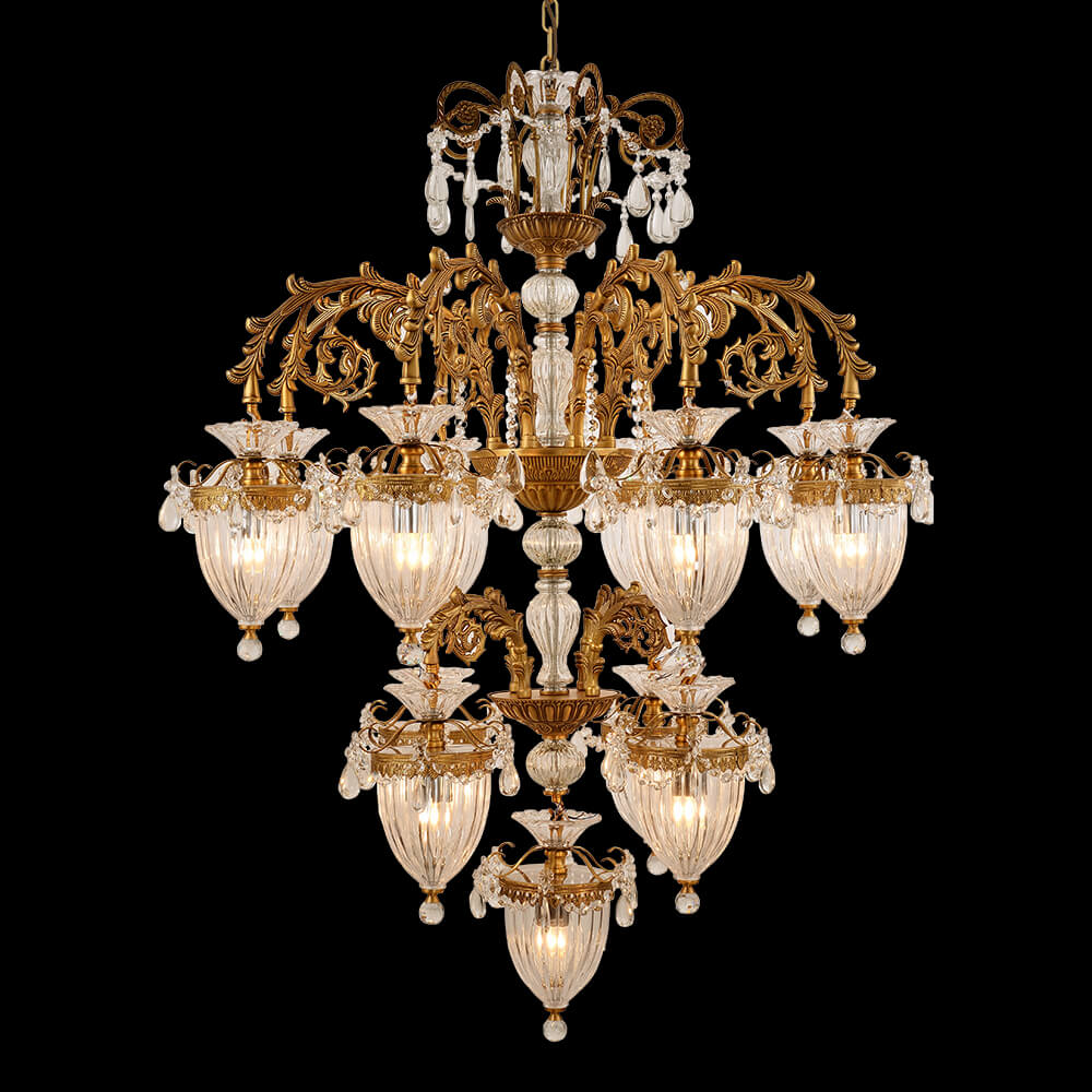 13 Lights 3 Layers Brass and Glass Chandelier XS3011-8+4+1