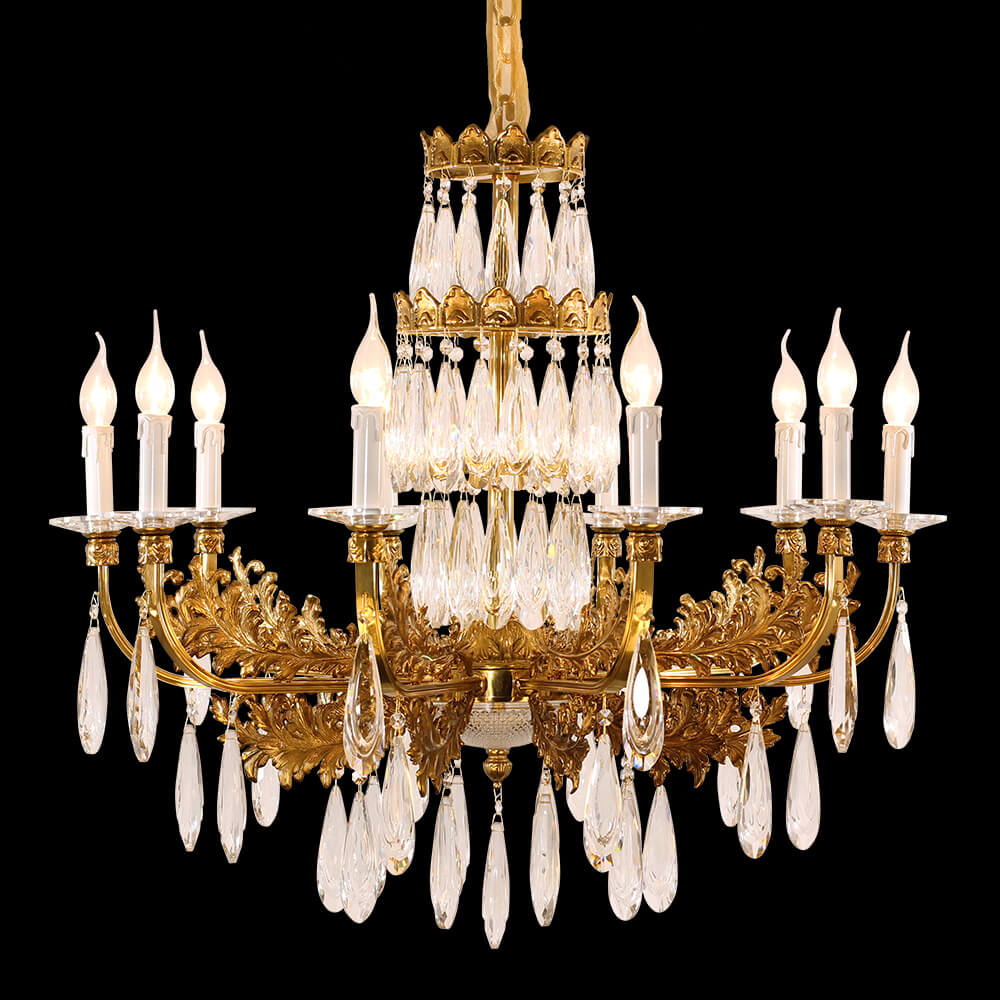 10 Lights Candle Style Brass and Crystal Chandelier XS3051-10