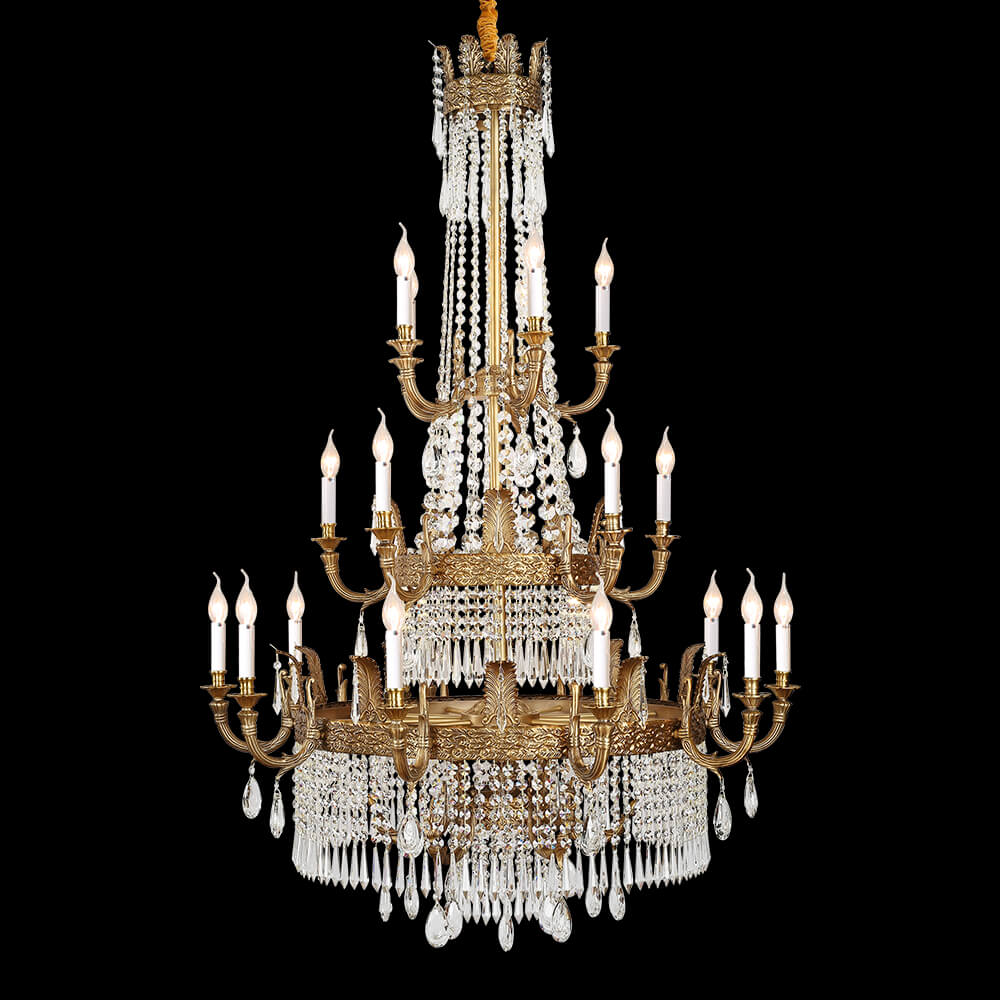 Lámpara de araña de cristal de latón imperio francés de 20 luces XS3053-10+5+5