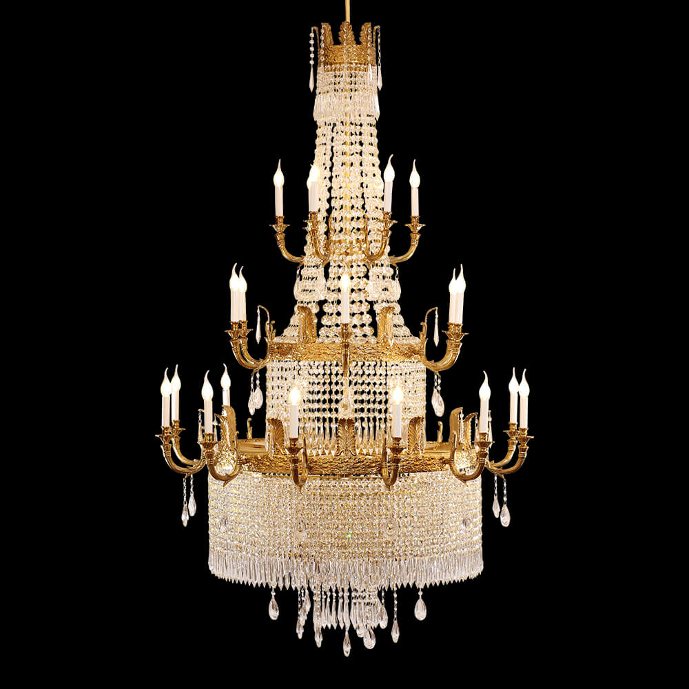 Lámpara de araña de cristal de latón imperio francés de 24 luces XS3053-12+6+6