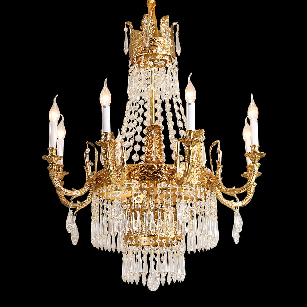 Lámpara de araña de cristal de latón imperio francés de 8 luces XS3053-8