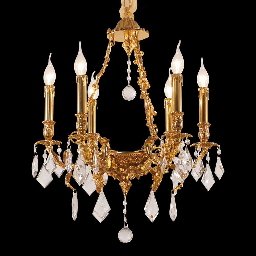 6 Lights Candle Style Brass and Crystal Chandelier XS3056