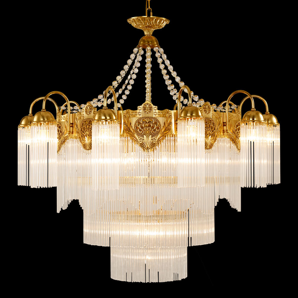 37 Inch 4 Layers Brass and Glass Chandelier XS3064-10+5+3+1