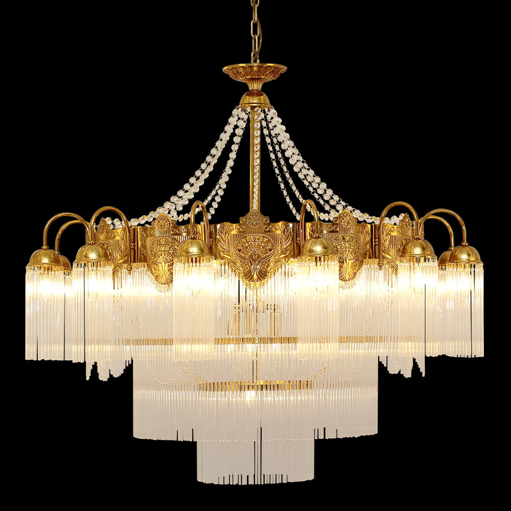 43 Inch 4 Layers Brass and Glass Chandelier XS3064-12+6+3+1