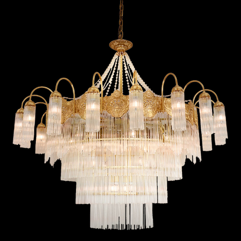 55 Inch 4 Layers Brass and Glass Chandelier XS3064-16+8+4+1
